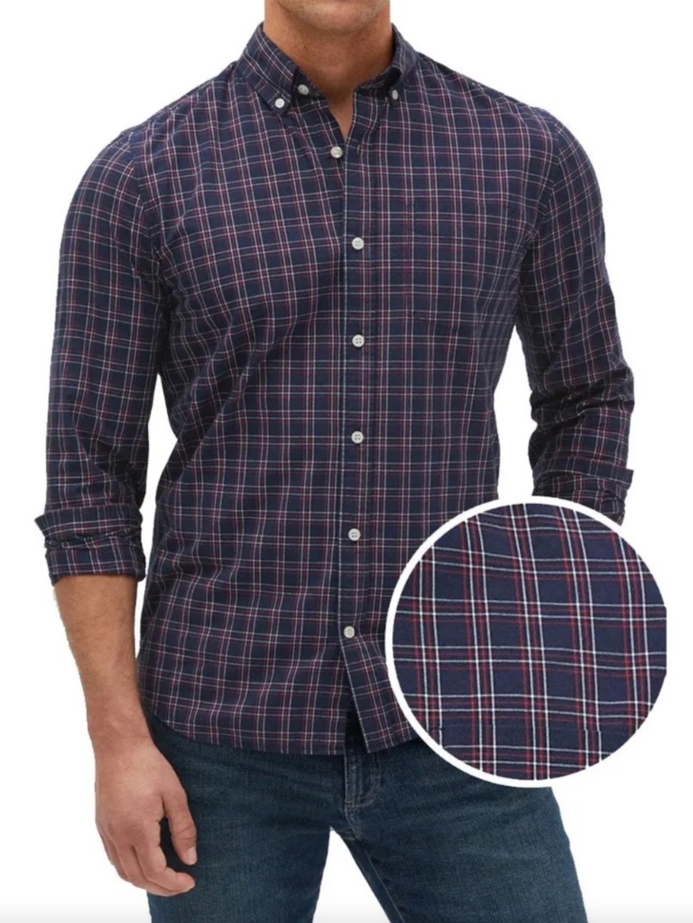 GAP Factory Poplin Plaid Standard Fit Button Down Oxford Shirt